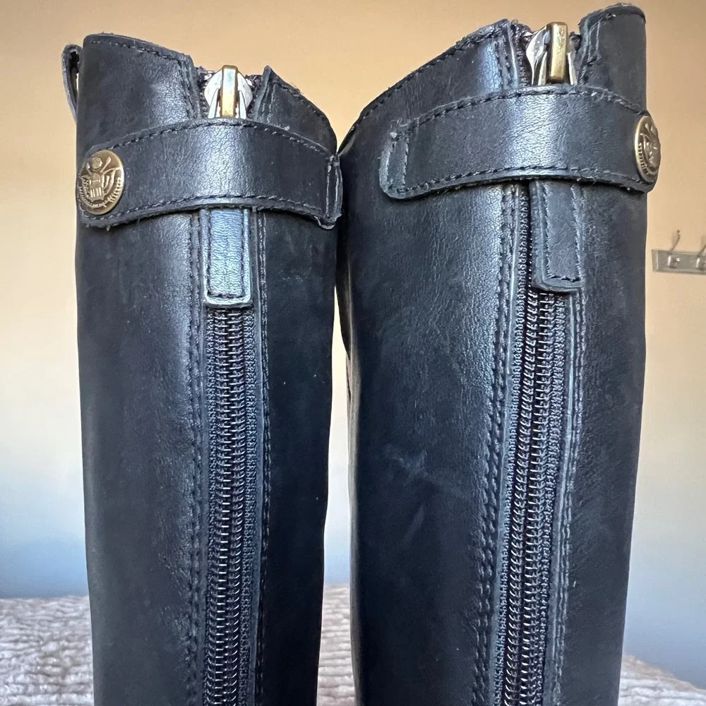 Sam Edelman Penny Riding Boots Black Leather‎ Knee High Back Zip Women 7.5M